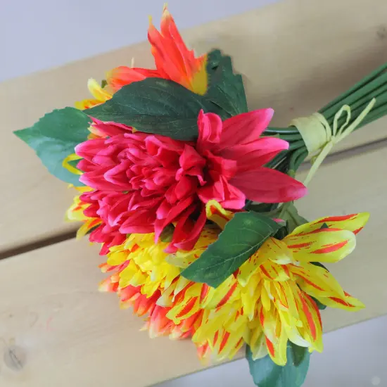 Allstate Dahlia Artificial Floral Bundle Spray - 12.5" - Red and Yellow {4}