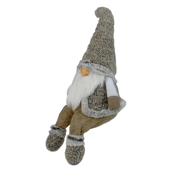 Northlight Sitting Plush Faux Fur Gnome Christmas Figure - 17" - Gray and Beige {6}
