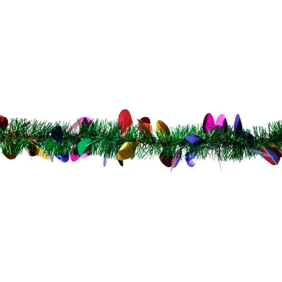 Northlight Christmas Light Bulb Wrapped Tinsel Commercial Garland - 50' x 2" - Green and Multicolor - Unlit {4}