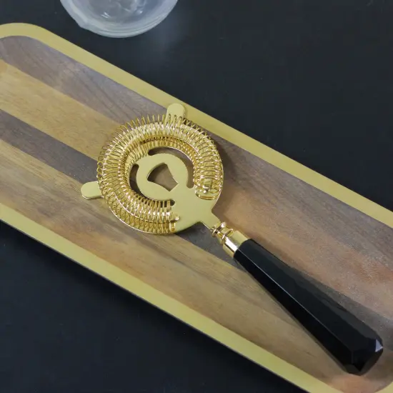 Wild Eye 9" Black and Gold Finished Stainless Steel Bar Cocktail Strainer {4}