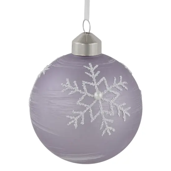 Northlight 3ct Purple Glass Ball Christmas Ornaments with Snowflakes 3" (80mm) {4}