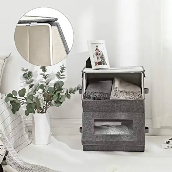 SONGMICS Stackable Storage Bins Set of 2, Storage Boxes with Lids and Front Windows, Non-Woven Fabric Closet Organizers with Magnetic Closures, Side Handles, Dark Gray URPLB02G {2}
