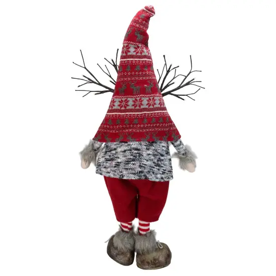 Northlight LED Lighted Nordic Hat Standing Santa Christmas Gnome with Antlers - 30" - Red {5}