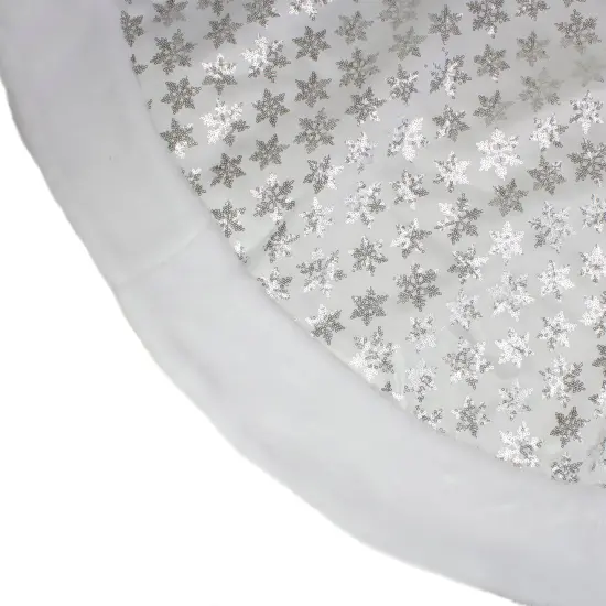 Northlight 60" White and Silver Sequin Snowflake Christmas Tree Skirt with Faux Fur Border {4}