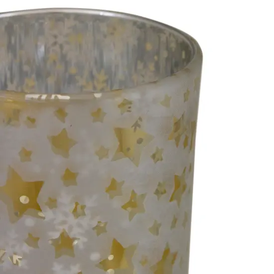 Northlight 3" Matte Silver and Gold Stars and Snowflakes Flameless Glass Candle Holder {5}