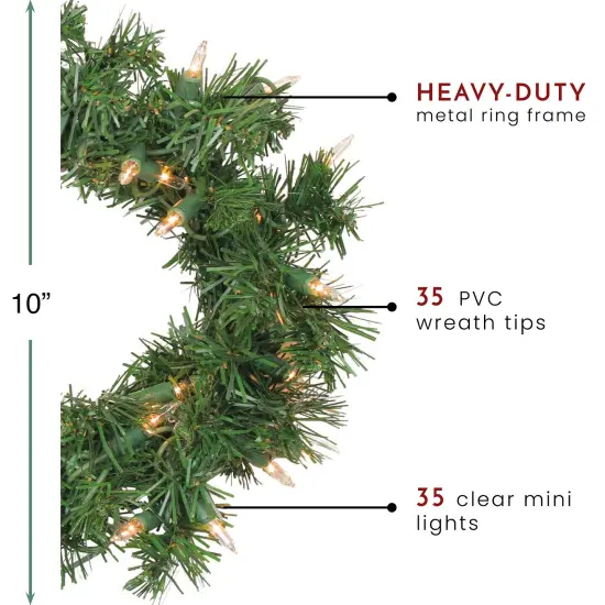 Northlight Pre-Lit Deluxe Windsor Pine Artificial Christmas Wreath - 10" - Clear Lights Green {5}