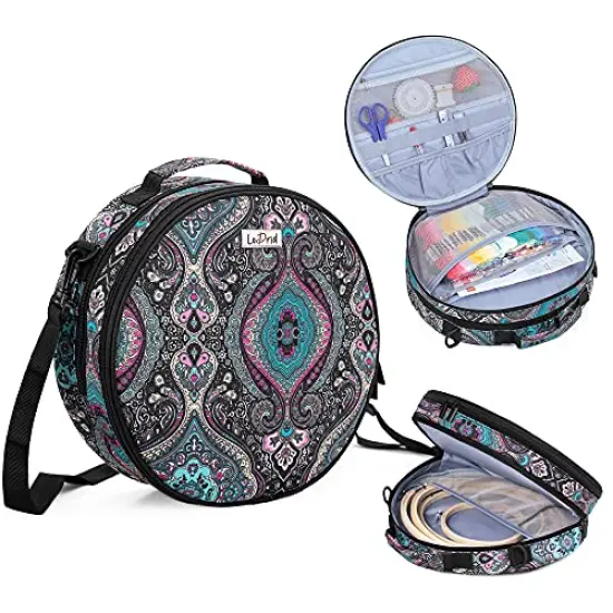 Embroidery Bag, Double-Layer Round Embroidery Project Storage Bag for Storing Embroidery Kits and Cross Stitch Kits, with Handle and Shoulder Strap, Totem, Bag Only {1}