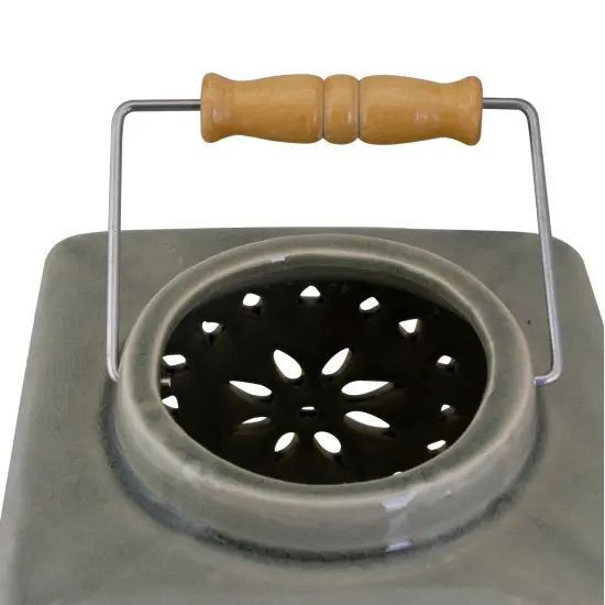 Koopman International 6.75" Light Olive Green Square Crackle Finish Mosaic Cut Out Lantern {5}