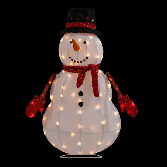 Northlight 32" Lighted 3D Chenille Snowman in Top Hat Outdoor Christmas Decoration White {4}