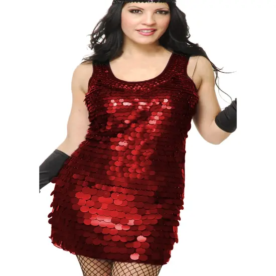 Womens Red Roaring 20s Big-Sequin Flapper Costume Dress {1}