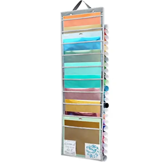25 Compartments Roll Storage, Hanging Vinyl Organizer, Double-Sided,Backside 10 Pockets for 12x12 Vinyl Sheet, Cardstock, Scrapbook Paper, Door Hooks Included {2}