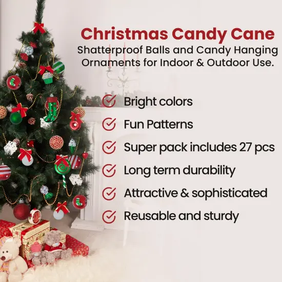 R N' D Toys Candycane Ornament Set &ndash; Christmas Candy Cane Shatterproof Balls and Candy Hanging Ornaments for Indoor or Outdoor Christmas Tree, Holiday Party, Home D&eacute;cor - 82 Piece Set (Red, Green & White) {4}