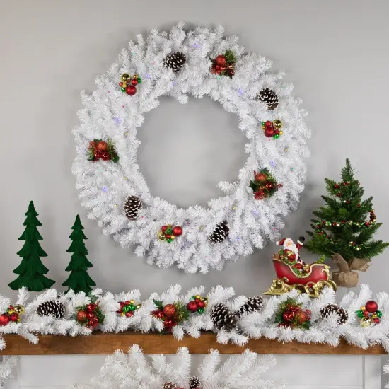 Northlight Pre-Lit White Pine Battery Operated Christmas Wreath - 36" - Multicolor LED Lights {4}