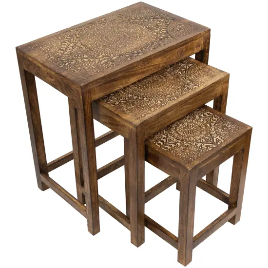 Northlight Set of 3 Walnut Brown Stackable Mandala Nesting Tables24" {4}