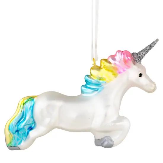 Northlight 6" Leaping Pastel Unicorn Glass Christmas Ornament White {6}