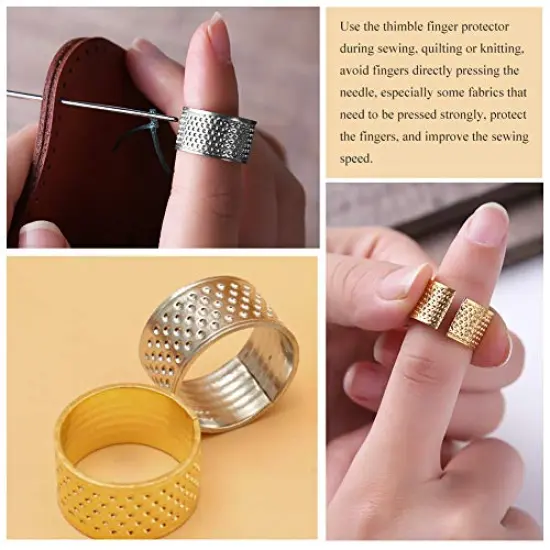 8 Pcs Sewing Thimble + 30 Pcs Sewing Needles, Finger Protector Fingertip Thimble Adjustable Metal Bronze Sewing Thimble Rings and Leather Coin Thimble for Needlework, Hand Embroidery Craft {4}