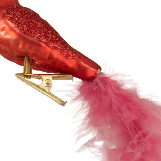 Northlight Glitter Winged Bird Clip On Glass Christmas Ornament - 5.5" - Orange Red and Pink {6}