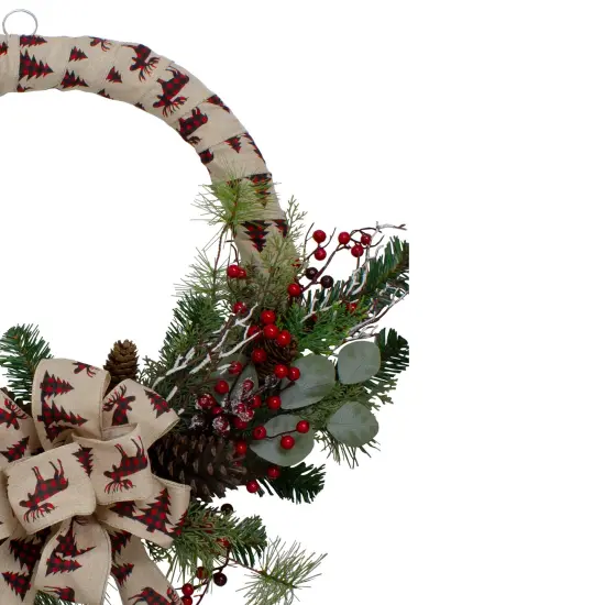 Northlight Winter Foliage and Berries Artificial Burlap Christmas Wreath - 24" - Unlit Green {7}