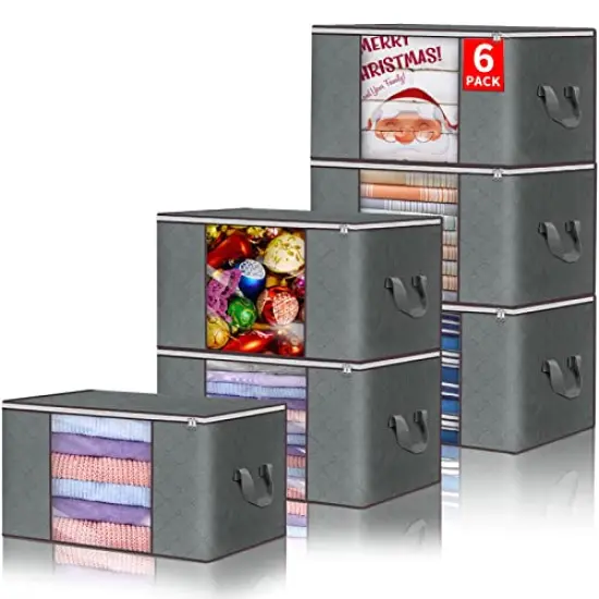 Clothes Storage Bags Foldable Blanket Storage Bins for Closet Organizers Storage Containers with Durable Handles Thick Fabric for Clothing Comforter Blanket Bedding Organization and Storage 6 Pack {1}