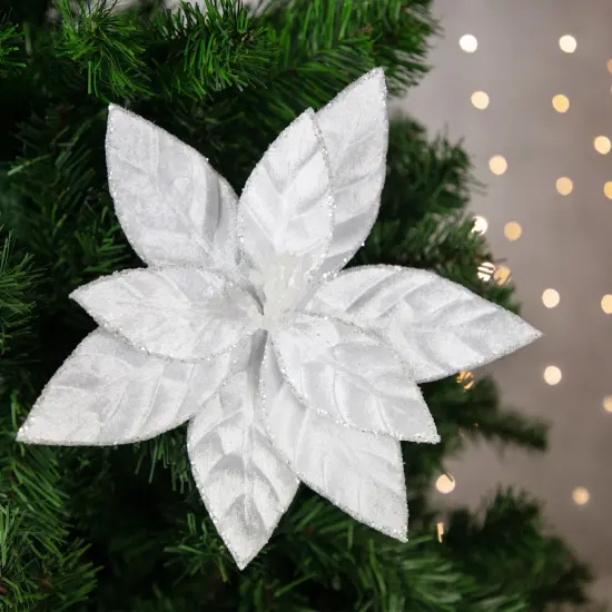 Northlight Glittered Poinsettia Christmas Floral Pick Clip-On Ornament - 10" - Snow White {3}