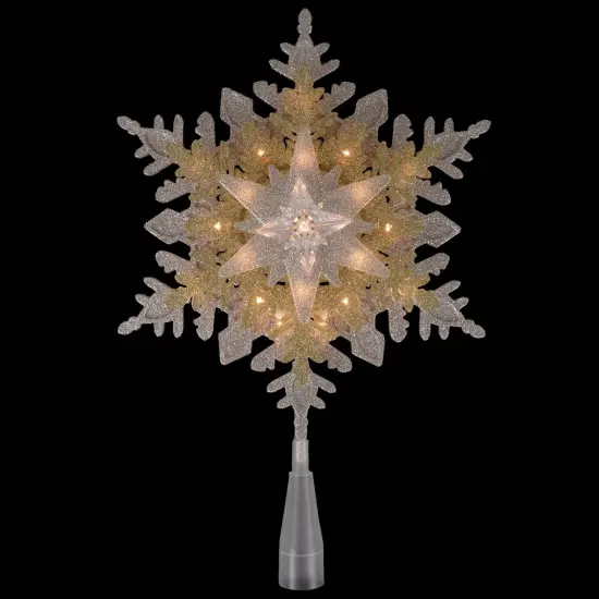 Northlight 13.75" Lighted Gold and Silver Snowflake Christmas Tree Topper, Clear Lights {7}