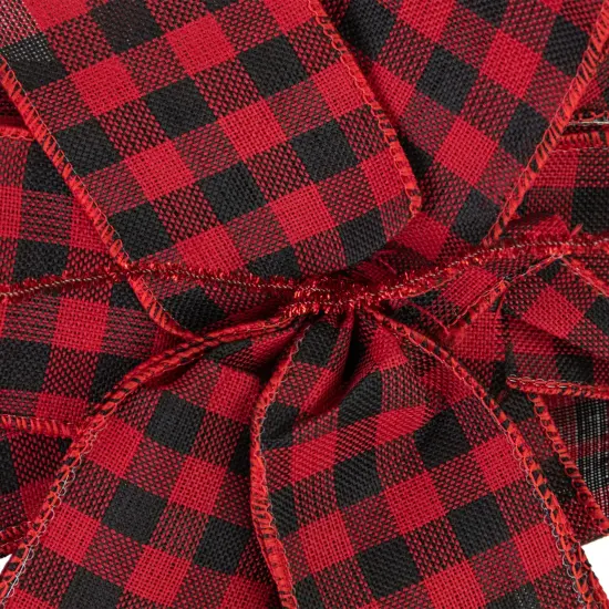 Northlight 19" Buffalo Plaid Print 14 Loop Christmas Bow Tree Topper Black {6}