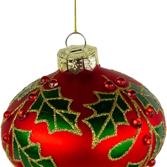 Northlight Holly and Berries Christmas Glass Ball Ornament - 4" - White and Green {5}