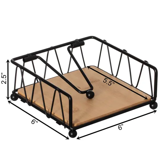 Flat Metal Square Napkin Holder with Weighted Arm and a Wooden Tray Perfect for Adorning Dining Table, Kitchen Countertop and Napkin Holder for Bathroom also Good for Outdoor Table at Restaurant {6}