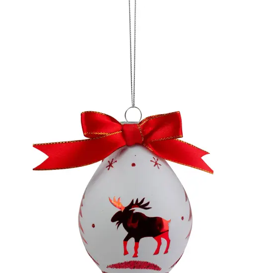 Northlight 5" Red and White Moose Christmas Teardrop Ornament {5}
