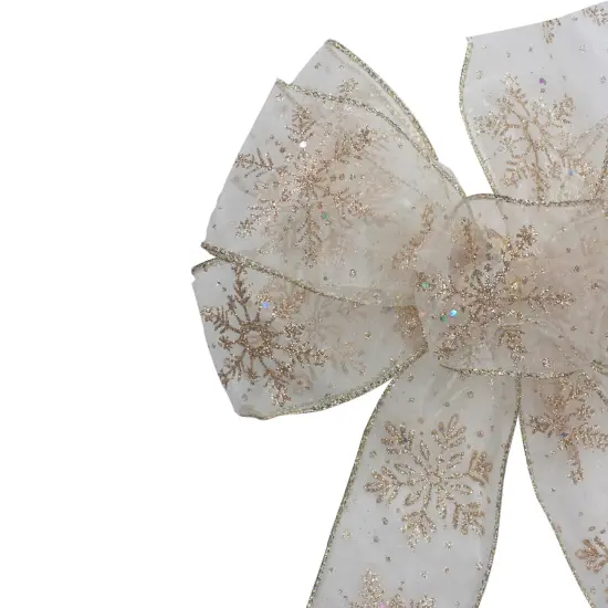 Northlight 14" x 9" Sheer and Gold Snowflake 6 Loop Christmas Bow Decoration White {4}