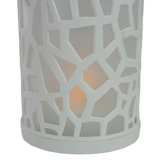 Northlight LED Lighted Faux Flame Mosaic Lantern with Handle - 9" - White {5}