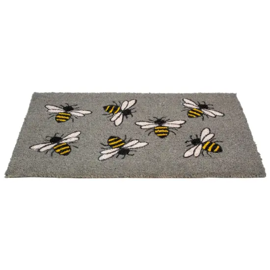 Northlight Natural Coir Outdoor Rectangular Bumble Bee Doormat 18" x 30" Gray {4}