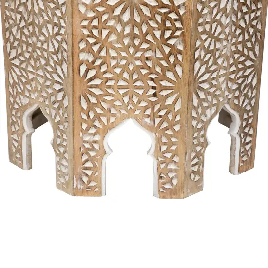 Northlight 24" Antique Brushed White Carved Octagonal Side Table {6}