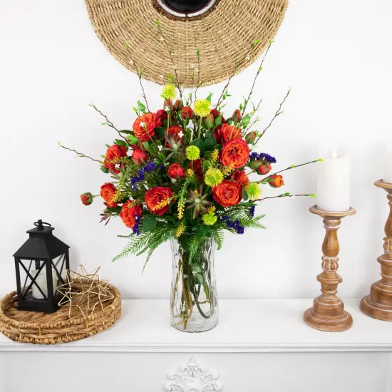 Northlight Real Touch&trade; Orange and Red Artificial Camellia Rose Floral Sprays, Set of 6 - 23" {4}