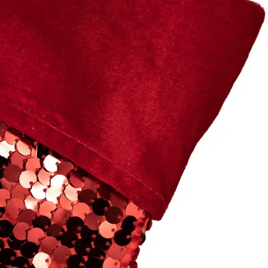 Northlight 19" Shiny Metallic Red Sequined Christmas Stocking with Velveteen Cuff {4}
