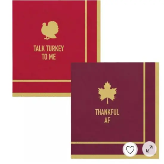 Metallic Friends Gathering Talk Turkey Paper Beverage Napkins, 5in, 40ct {1}