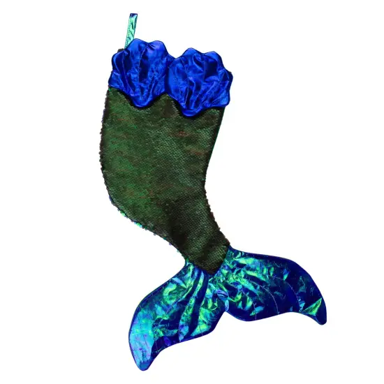 Northlight 24" Green and Black Sequined Iridescent Mermaid Christmas Stocking {4}