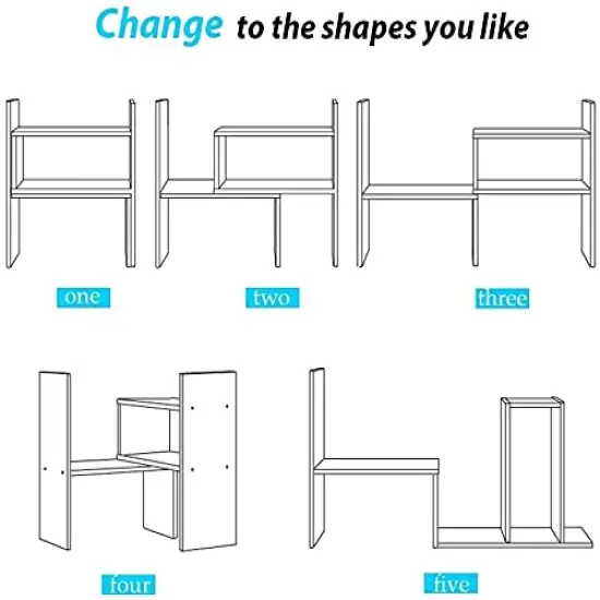 Desktop Bookshelf Desk Storage Organizer Adjustable Wood Desktop Display Shelf Rack Counter Office Storage Rack Top Bookcase - Free Style Display Natural Stand Office Supplies Desk Organizer {4}