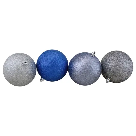 Northlight Shatterproof 3-Finish Christmas Ball Ornaments - 4" (100mm) - Silver and Blue - 12ct {6}