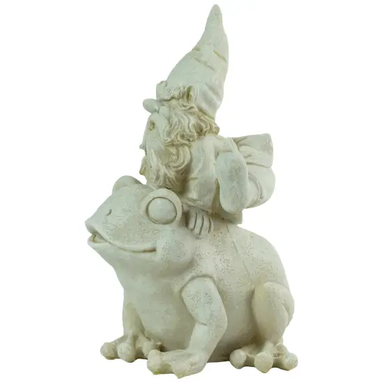 Northlight 9.5" Gnome Leaping Over a Frog Outdoor Garden Statue Beige {5}