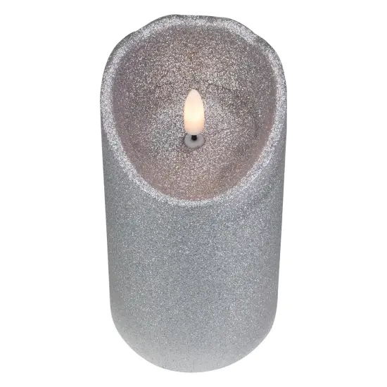 Northlight Lighted LED Flameless Flickering Pillar Christmas Candle - 6" - Silver {4}