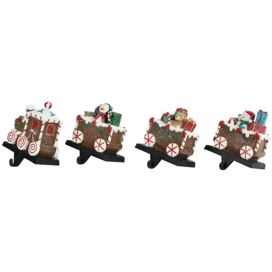 Northlight Set of 4 Gingerbread Train Christmas Stocking Holders 4.75" Brown {4}