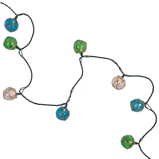 Northlight Natural Jute Wrapped Ball Patio Light Set - Blue and Green - 6' Green Wire - 10ct Multi {6}