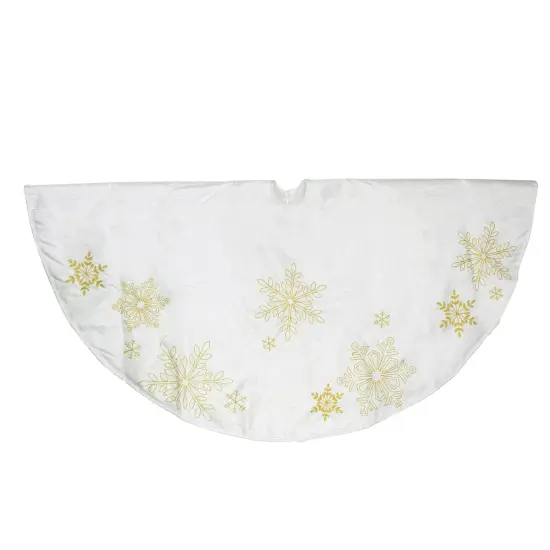 Northlight 48" White with Gold Embroidered Snowflakes Christmas Tree Skirt {4}