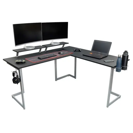 Techni Office Solutions 63" Black and White Unique Techni Sport Warrior L-Shaped Computer Gaming Desk {4}