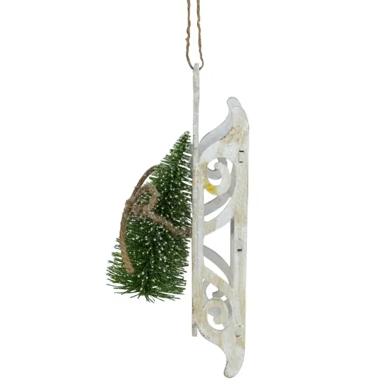 Northlight Tree on Wood Sled Christmas Ornament - 9" - White {5}