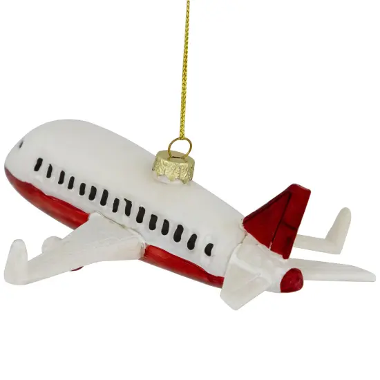 Northlight 5.75" White and Red Airplane Glass Christmas Ornament {6}