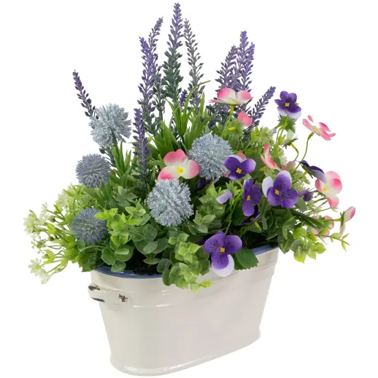 Northlight Artificial Lavender and Mixed Spring Floral in Weathered Ceramic Pot - 12" Purple {5}