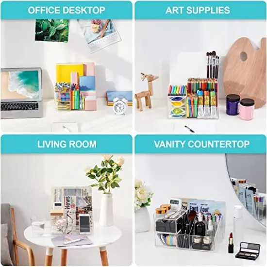 VITVITI Acrylic Desk Organizer, Clear Pencil Organizer for Desk, Multifunctional Desktop Stationary Pen Organizer, 8 Compartment Storage with Drawer, for Office/A4 Paper/Art Supply {2}