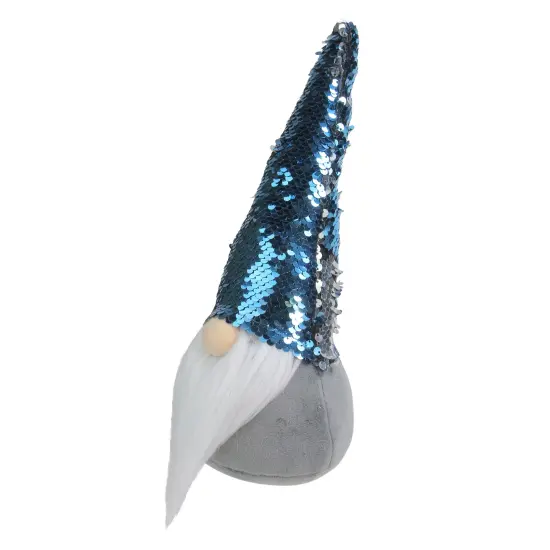 Northlight Standing Christmas Gnome Decoration with Flip Sequin Hat - 13.5" - Gray and Blue {5}